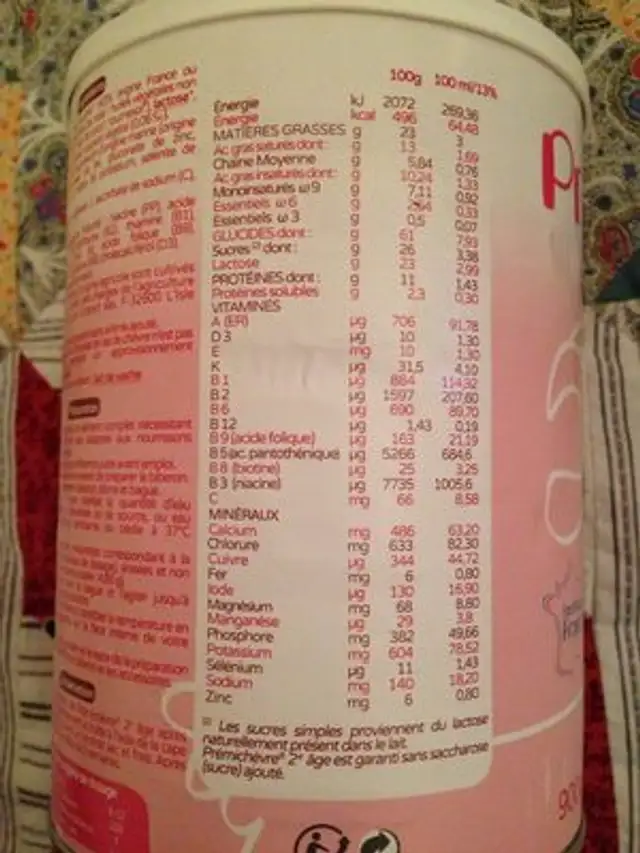 Lait Infantile Chèvre 2ème âge nutrition facts table