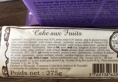 Cake aux fruits ingredients label