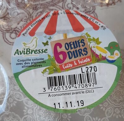 Oeufs durs cuits et  teints front packaging