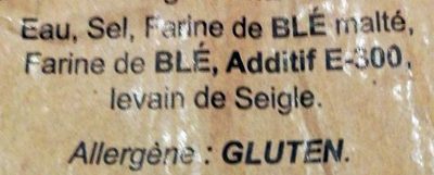 Baguettes rustiques ingredients label