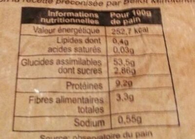 Baguettes rustiques nutrition facts table