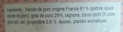 Rillettes citrons confits et gingembre ingredients label