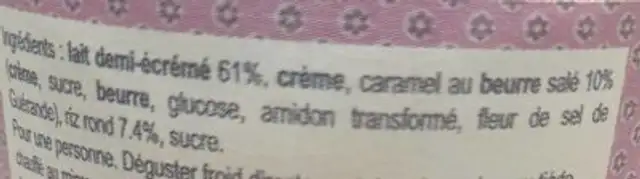 Riz au lait caramel au beurre salé ingredients label