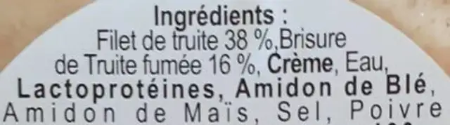 Terrine de truite fumée ingredients label