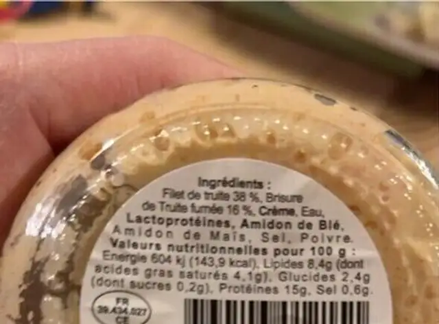 Terrine de truite fumée nutrition facts table