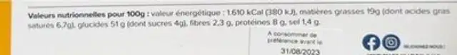 Fossettes d’occitanie nutrition facts table