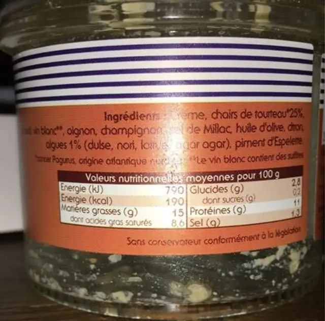 Tourteau aux herbes de la mer nutrition facts table