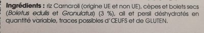 Risotto aux bolets ingredients label