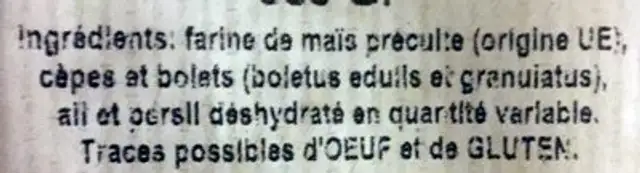 Polenta aux bolets ingredients label