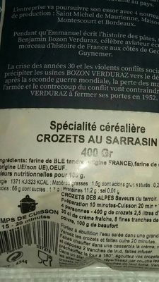 Crozets au sarrasin ingredients label