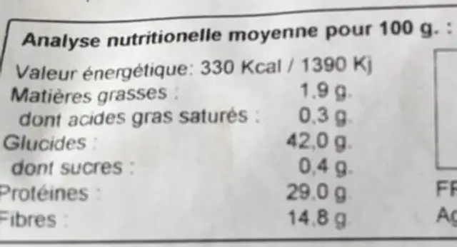Beluga - variété locale de lentilles noires nutrition facts table