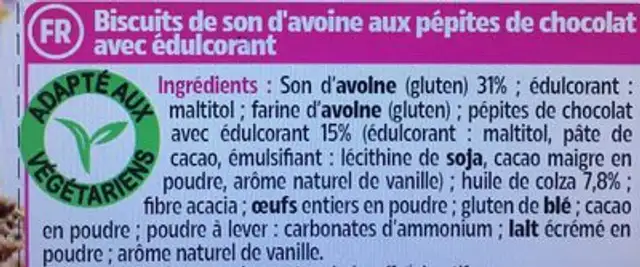 Mini Cookies aux Pepites de Chocolat ingredients label