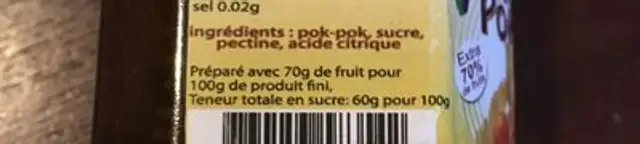 Confiture de pok-pok ingredients label