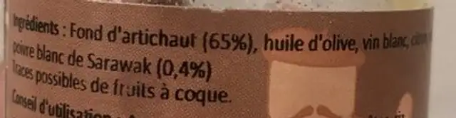 Artichaut au poivre blanc ingredients label