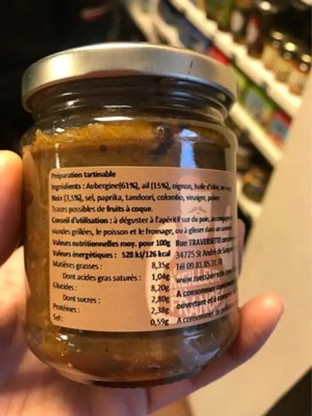 Tartine Aubergine ail noix nutrition facts table