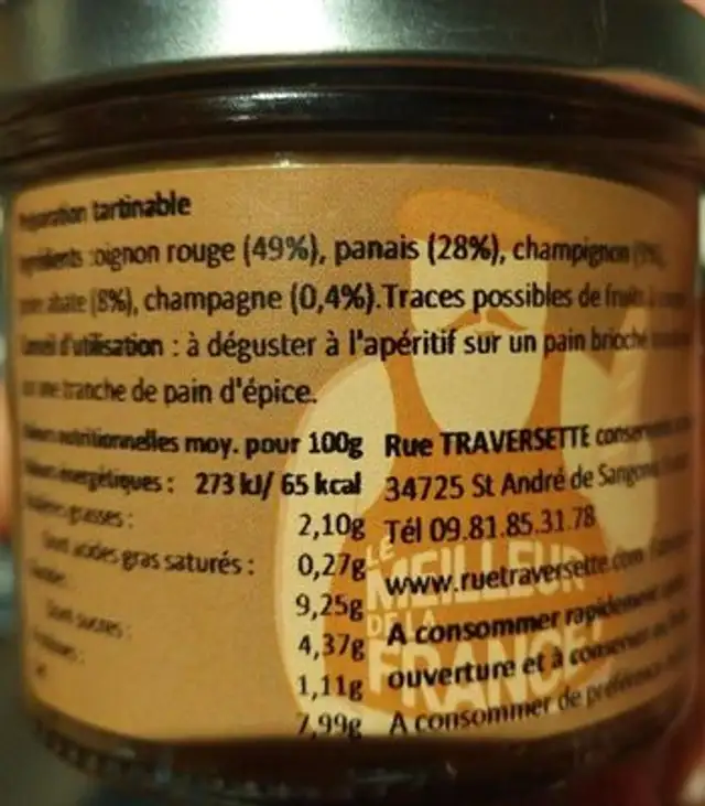 Tartine Des 4 Saisons L'hiver Rue Traversette 110 GR ingredients label