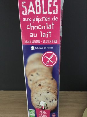 Sablés aux pepites de chocolat au lait sans gluten front packaging