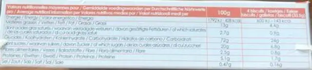 Sablés abricot et lin nutrition facts table