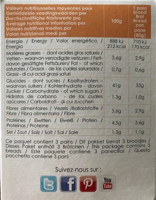 Pavés aux graines nutrition facts table