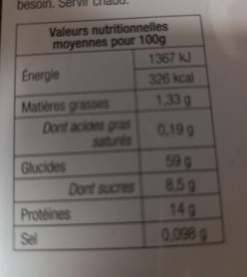 Soupe minestrone nutrition facts table