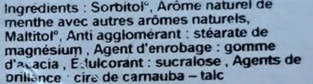 Pastilles Menthe Verte ingredients label