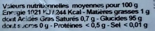 Pastilles Menthe Verte nutrition facts table