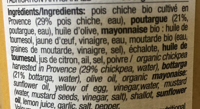 Poichichade à la poutargue ingredients label