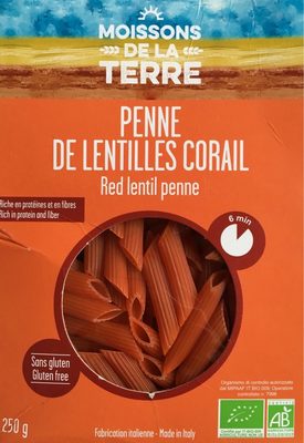 Penne de lentilles corail
