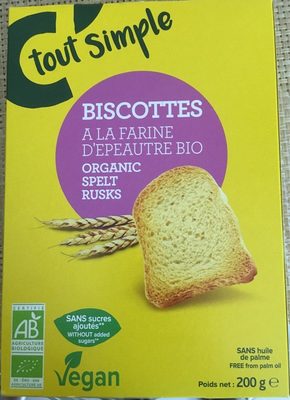 Biscottes à la farine d'épeautre bio front packaging