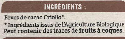 Fèves bio Cacao ingredients label