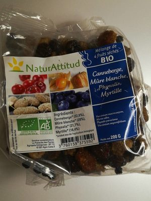 Mélange de 4 fruits séchés front packaging