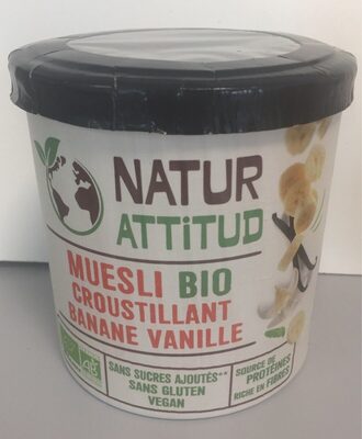 Muesli bio croustillant banane vanille front packaging