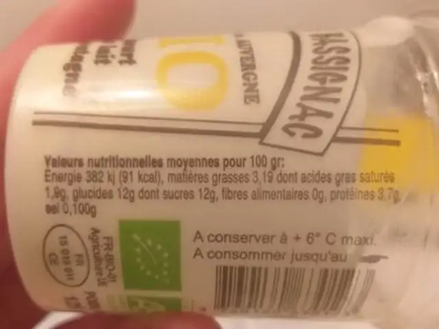 Yaourt Vanille nutrition facts table
