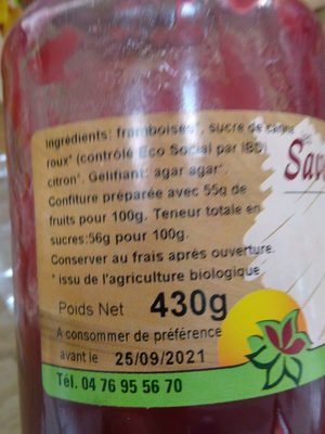 Confiture de framboise ingredients label
