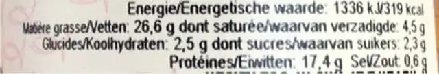 Terrine de thon à l'ail nutrition facts table