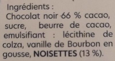 Chocolat noir aux noisettes ingredients label