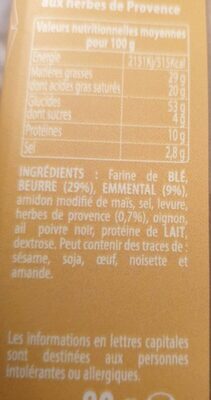 Emmental herbes de provence nutrition facts table