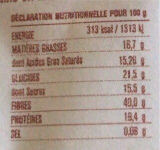 Farine de coco BIO nutrition facts table