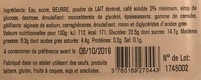 Glace artisanale ingredients label
