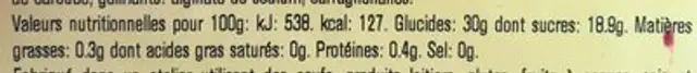 Sorbet plein fruits banane nutrition facts table