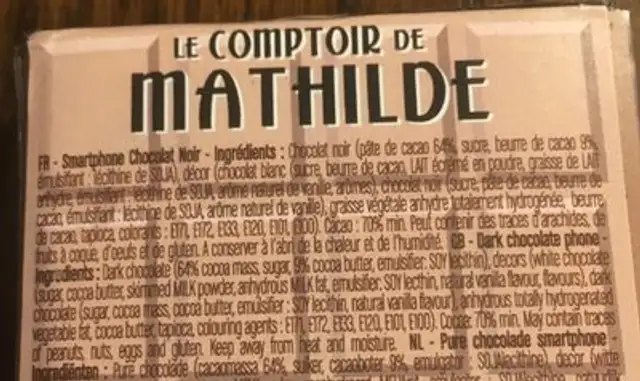 Smartphone Au Chocolat Noir ingredients label