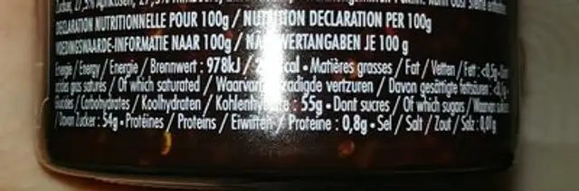 Confiture duo Abricot-Framboise nutrition facts table