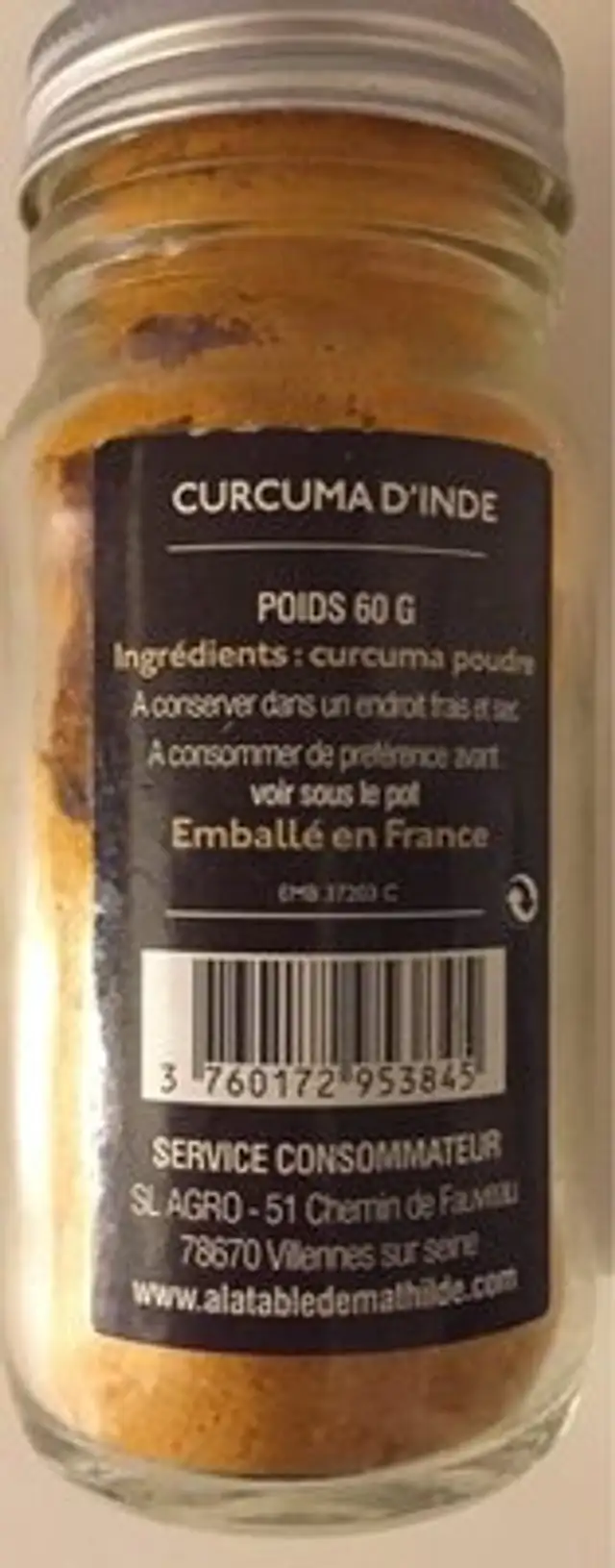 Curcuma d'inde ingredients label
