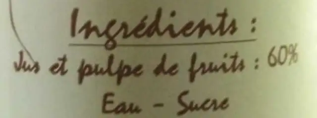 Nectar de Pêches Abricot ingredients label