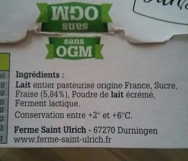 Yaourts fermiers à la fraise ingredients label