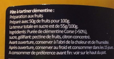 Pâte à tartiner et à cuisiner ingredients label