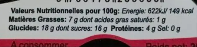 La Panna Cotta Fruits Rouges nutrition facts table