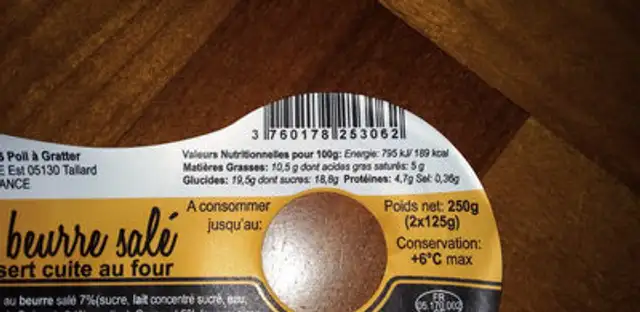 Crème caramel beurre salé nutrition facts table