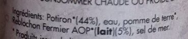 Potiron au Reblochon AOP ingredients label
