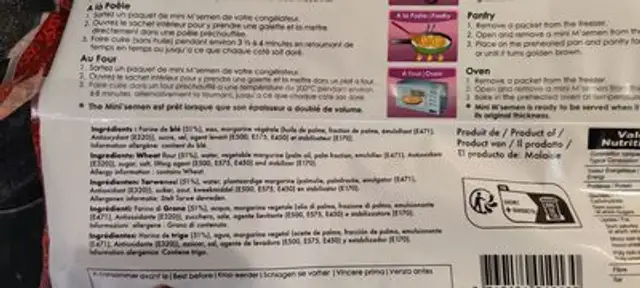 Mini m'semen ingredients label